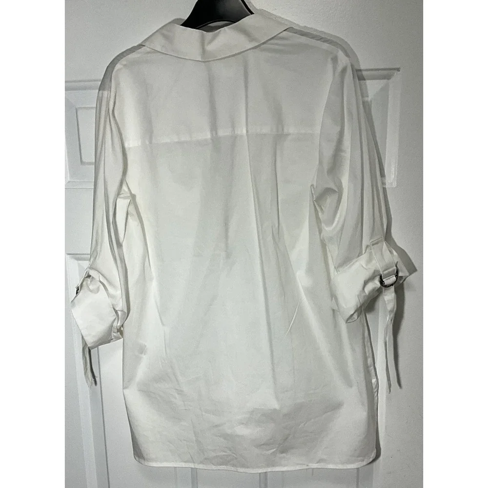 Michael Kors White 1/2 Zip Flip Cuff Sleeve Pockets Top/Blouse Women's Medium
